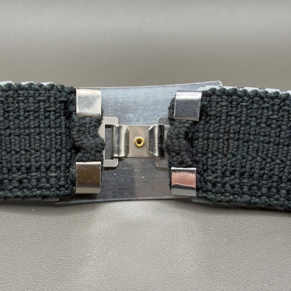 Vintage Women's Belt Small Medium Silver Fish Scale Metal Stretch Floral Buckle - Picture 13 of 15
